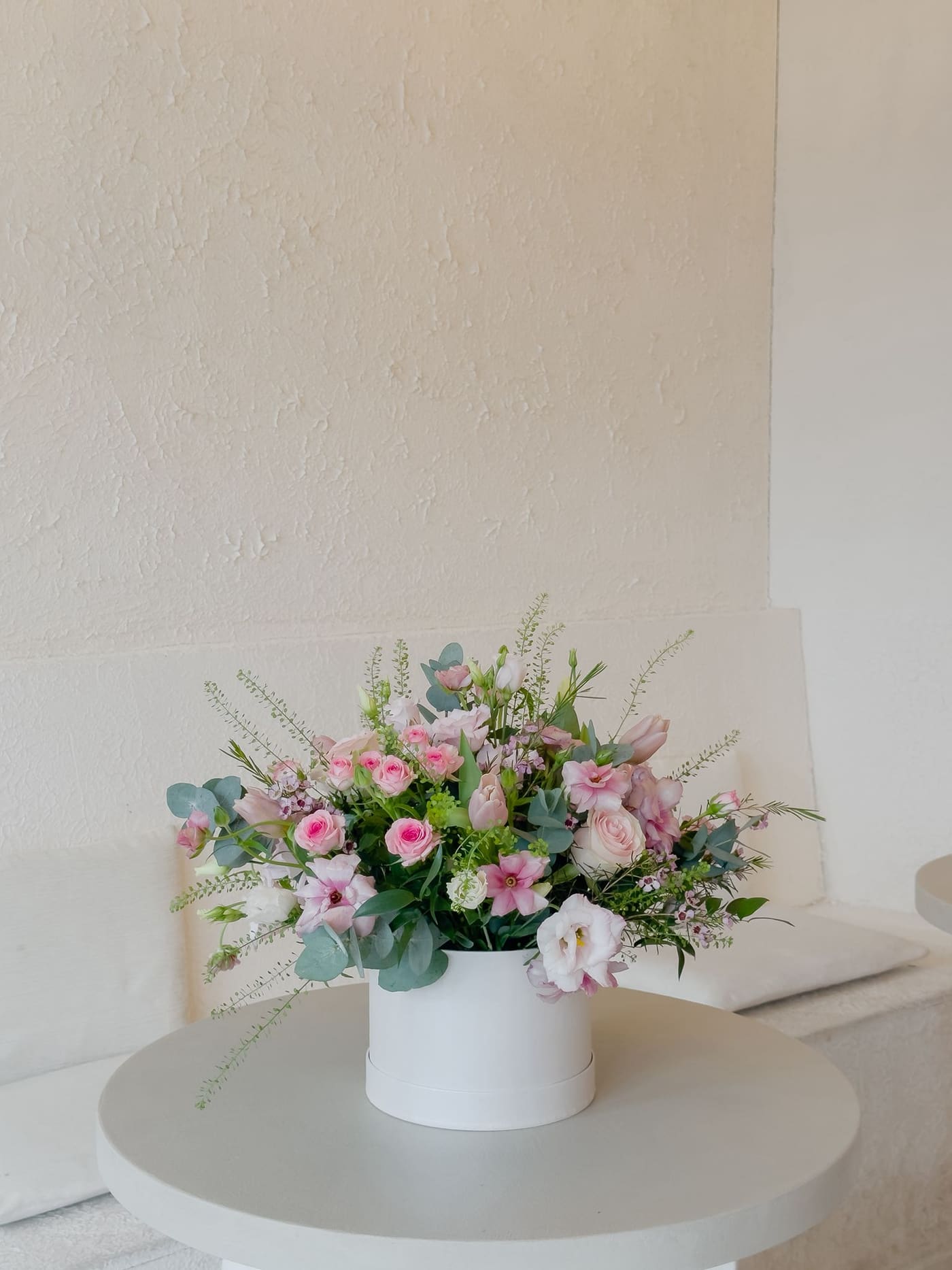 Pastel hat box arrangement